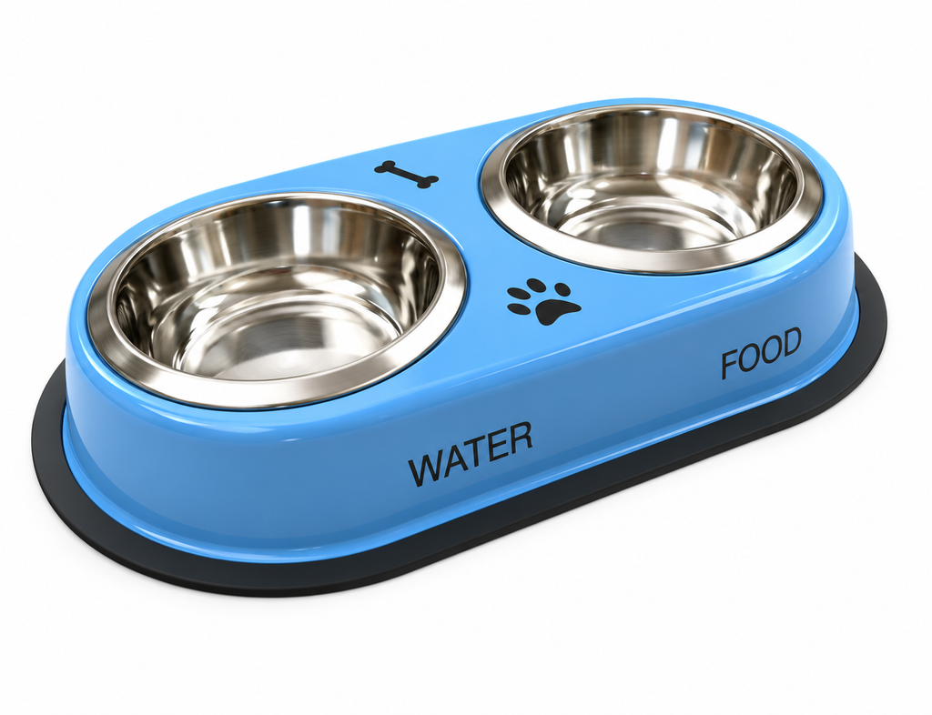 Stainless Steel 2 in 1 Feeding Bowl for Pet (Multicolor)